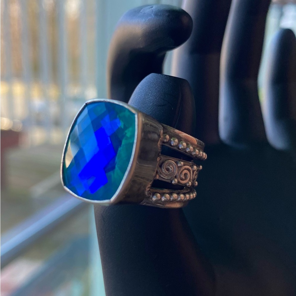 Vintage Blue Quartz Ring Sajen Sterling Silver 925 - Picture 4 of 7